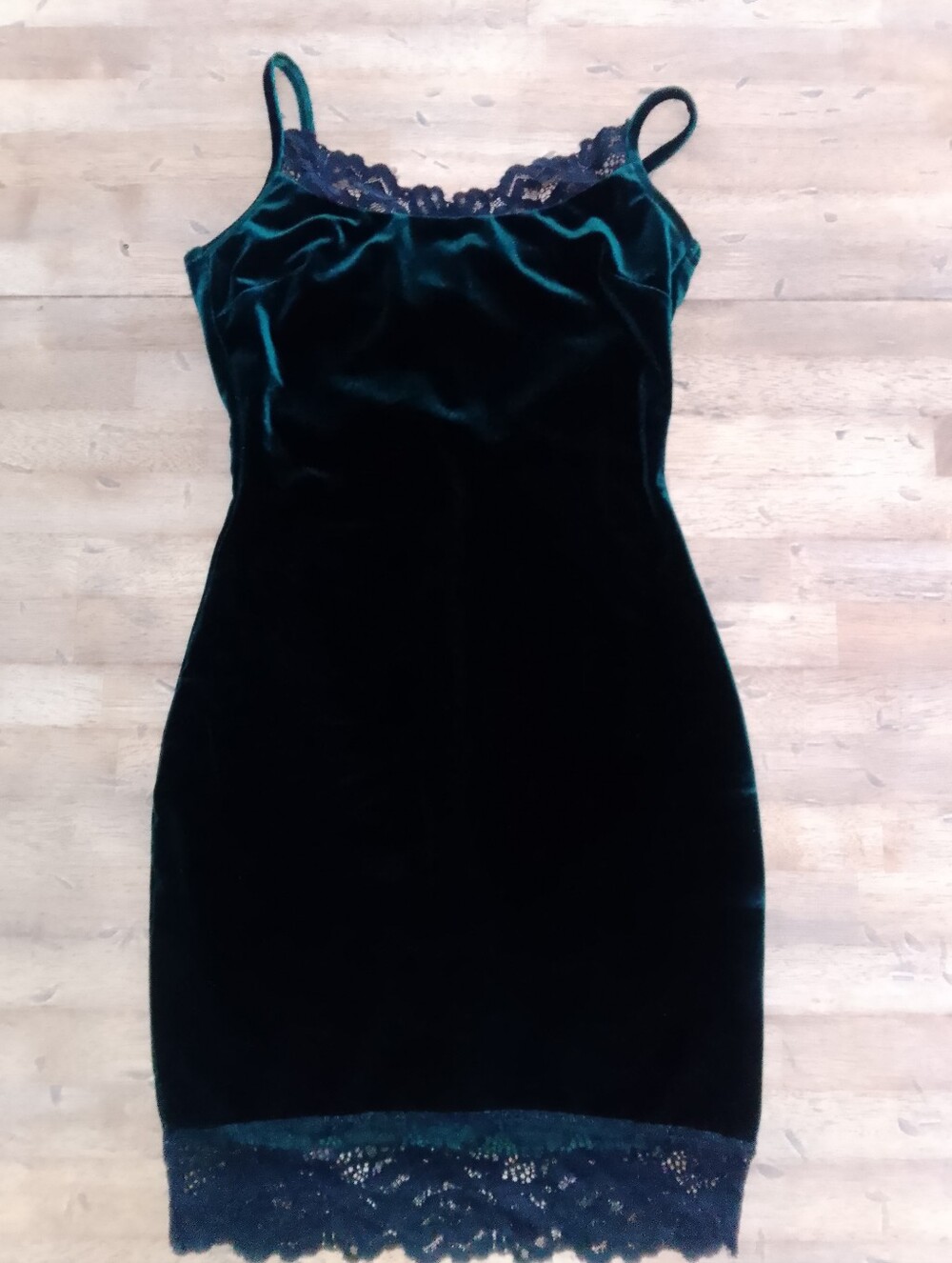 Y2K Windsor Emerald Green Velvet Lace Trim Slip Dress Whimsigoth